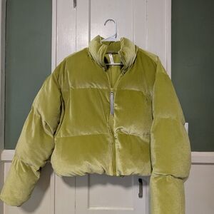 Fabletics Wander Velour Women's Green Puffer Jacket